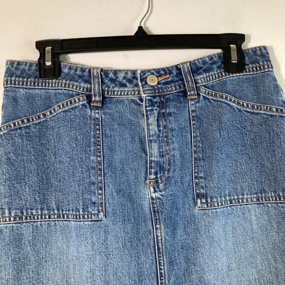 Womens Old‎ Navy Demin Midi Skirt Blue Cotton 4/29" Pockets Flaw - Picture 3 of 8